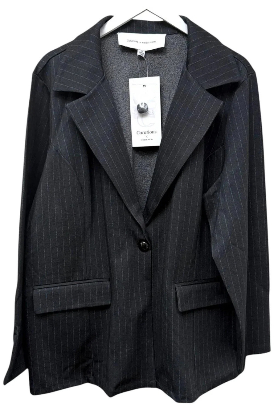 Curations x Nicole Hickl Women's Pinstriped Knit Blazer Black - Regular